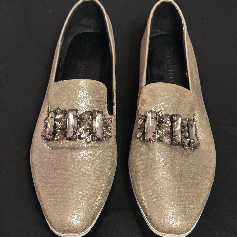 Karl Lagerfeld Silver Loafers with Crystal Accents